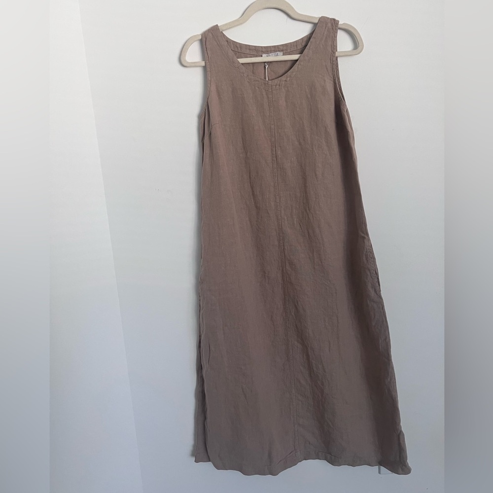 Dolcezza Linen Tank Dress Sleeveless Maxi Pockets Solid Beige Size XS New W Tags